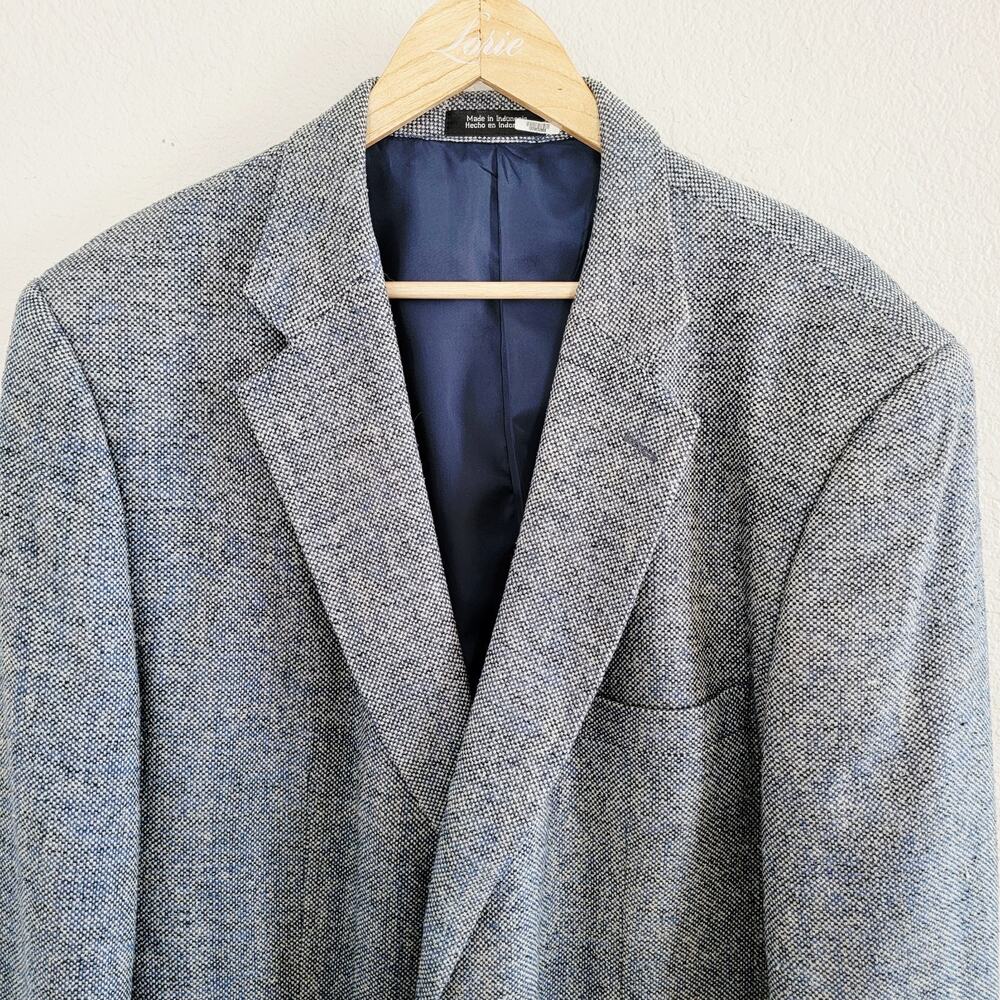 Towncraft Silk Jacket Mens 46L Sport Coat Blue Gray 2 Button Textured Blazer